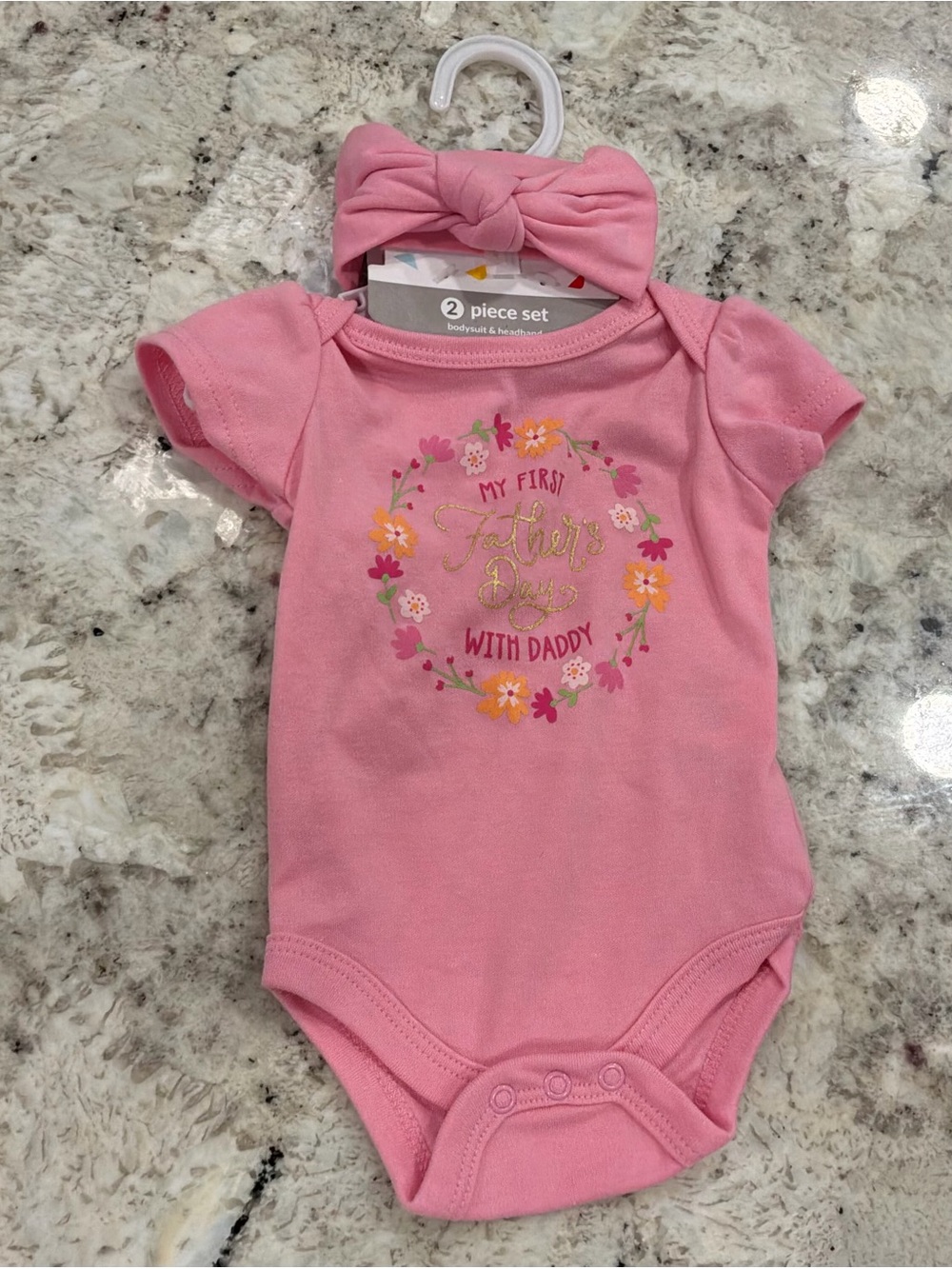 Baby Starters Pink Floral "My First Father's Day" Bodysuit with Headband